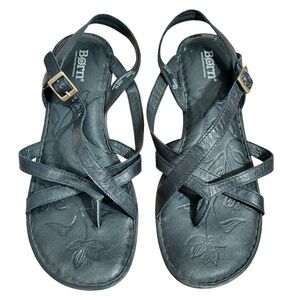Born Black Leather Strappy Sandals 8